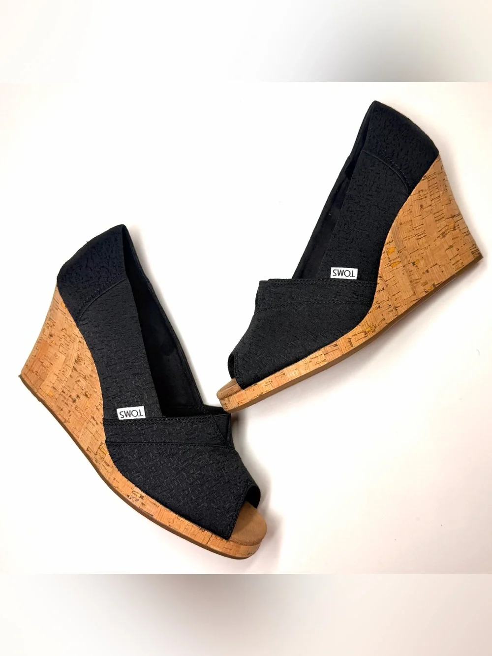 TOMS Women's Classic Espadrille Wedge Open Toe BLACK Sandals Size - 12
